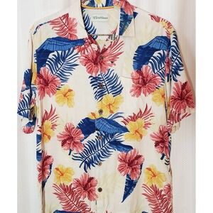 Caribbean Mens Size M Silk Blend Colorful Floral Hawaiian Camp Button Up Shirt